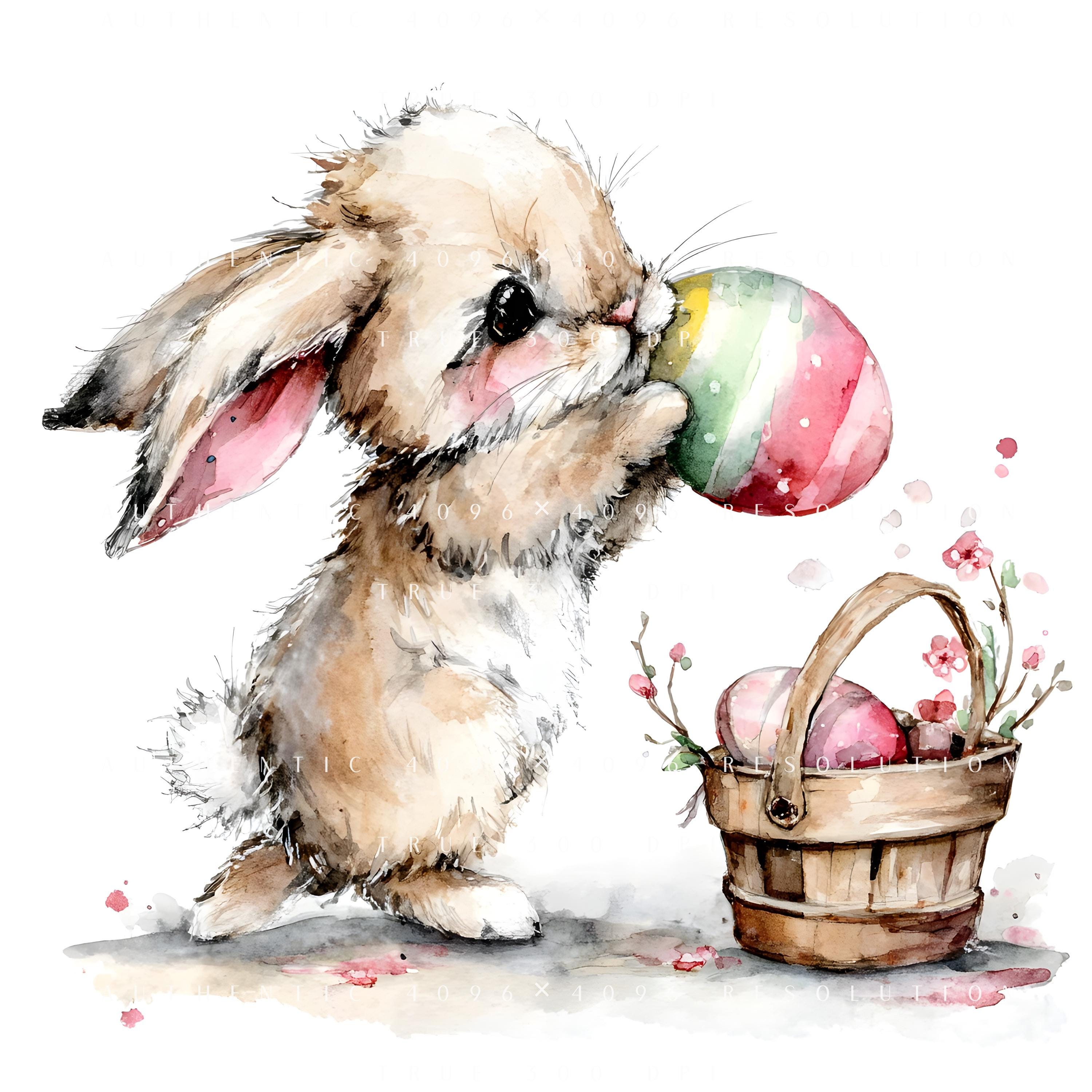 30 Easter Bunny Watercolor Clipart, Cute Spring Rabbit With Eggs ...