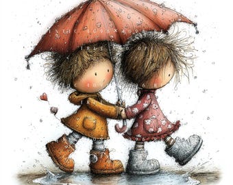 22 Regnerische Kinder, Clipart-Set, wunderliche Regenschirm-Kinder-Pack, Regenpfützen, printable Art, Papercraft, Junk Journal, hochwertige JPGs