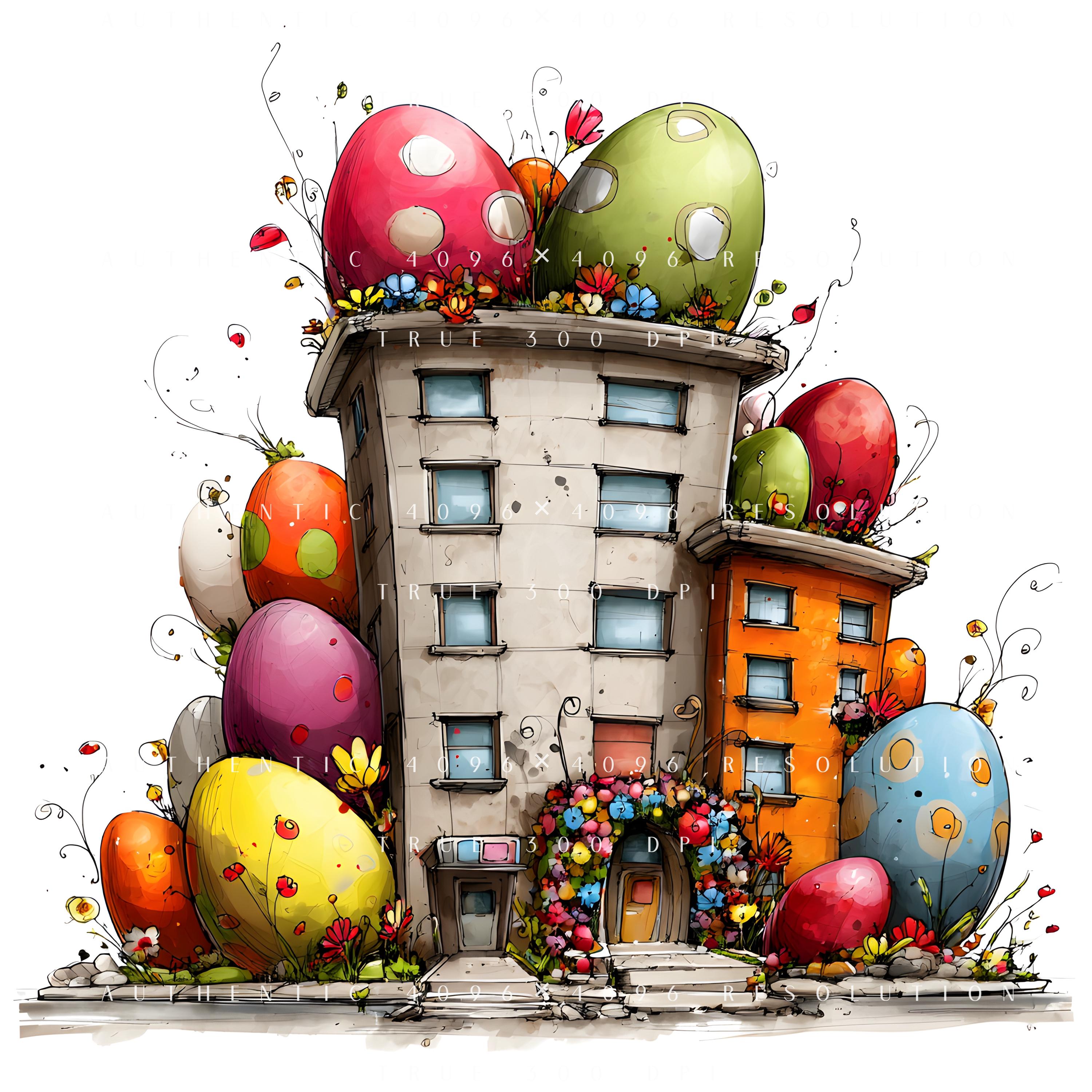 20 Whimsical Easter Building Clipart, Egg-roof Houses, Spring Shops ...