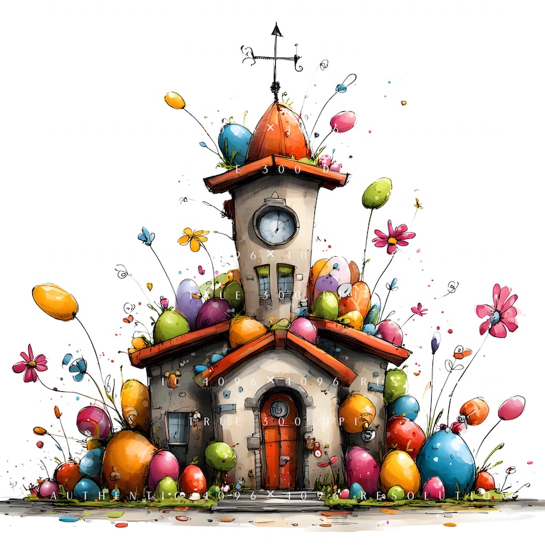 20 Whimsical Easter Building Clipart, Egg-roof Houses, Spring Shops ...