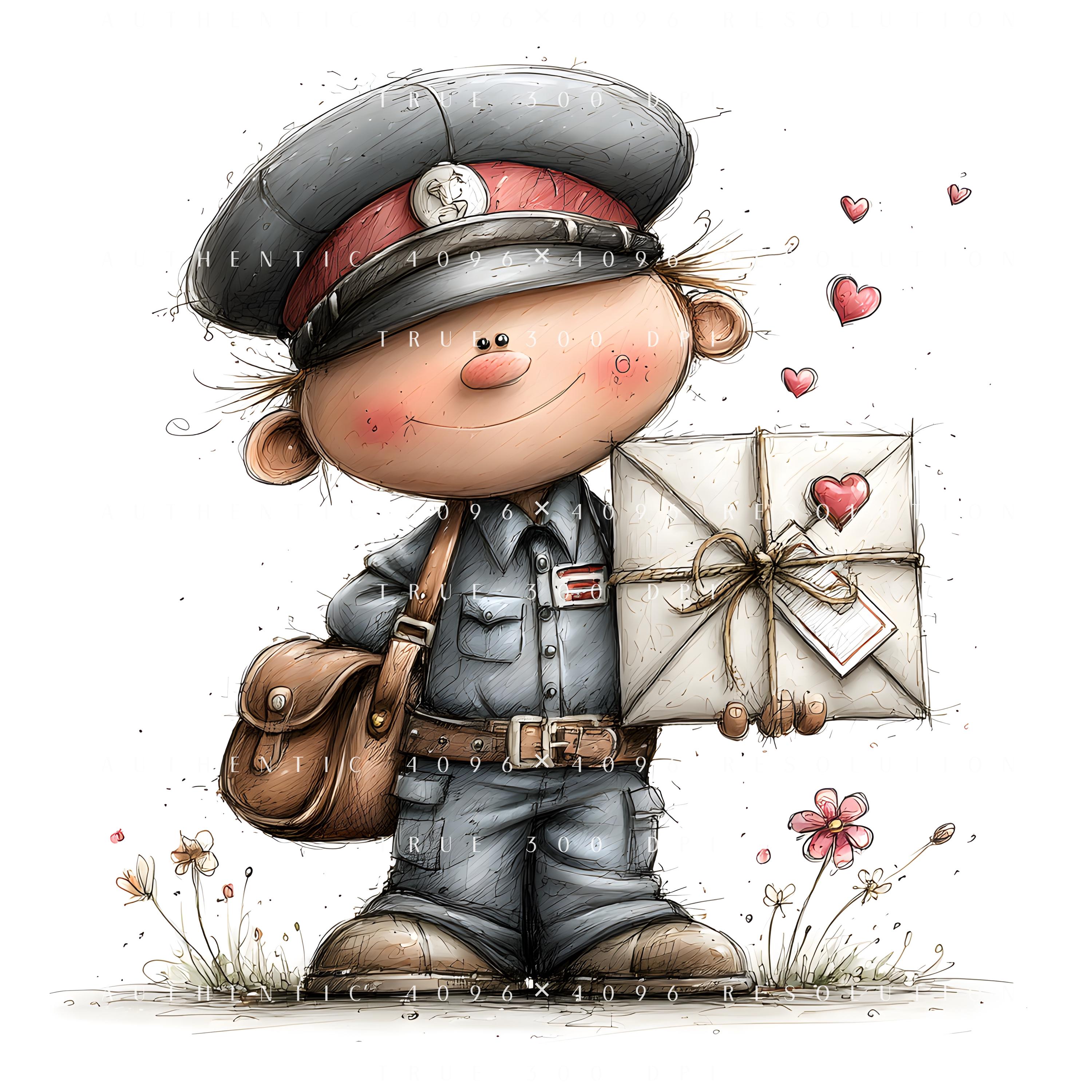 16 Whimsical Mailman Clipart, Cute Postal Worker Illustrations