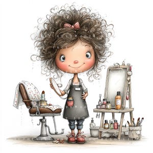 31 Hairdresser Clipart Bundle, Whimsical Salon Characters & Barber Shop Kids Set, Printable Art, Papercraft, Junk Journal, High-Quality JPGs