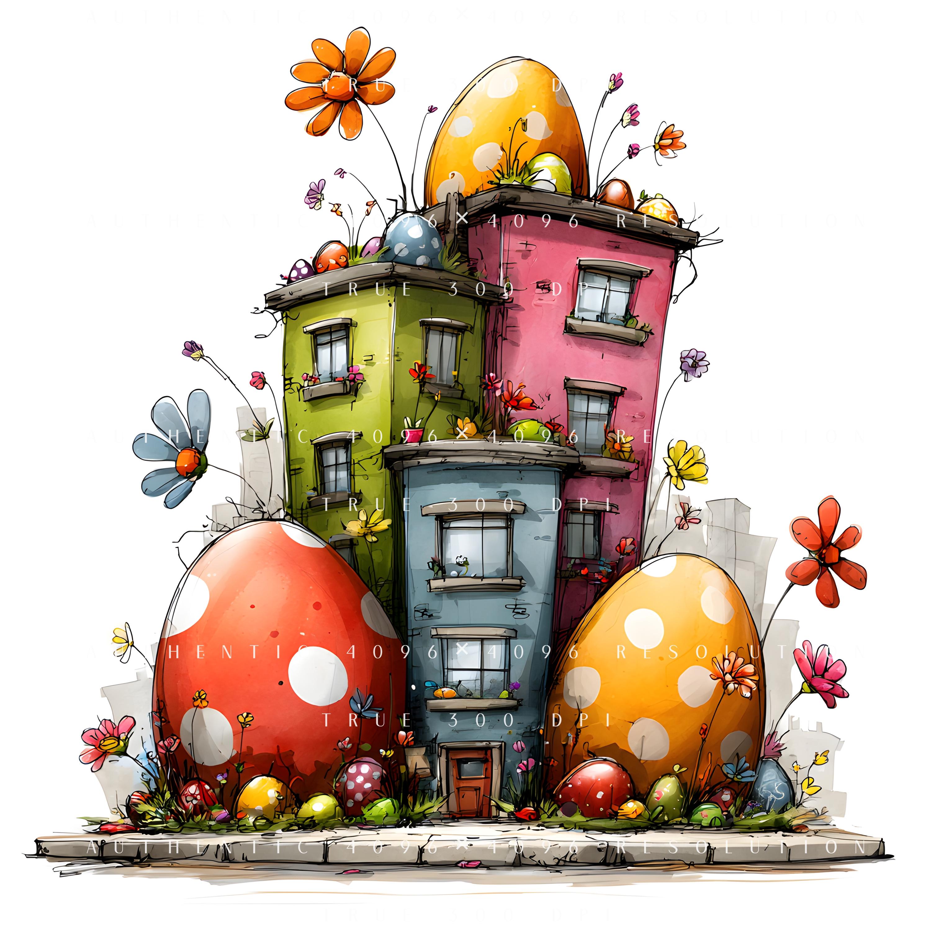 Whimsy Os 20 Whimsical Easter Building Clipart, Egg-roof Houses, Spring Shops ...