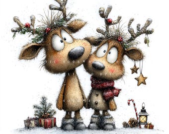 13 Christmas Couple Clipart Bundle, Whimsical Holiday Pair Set, Winter Character, Printable Art, Papercraft, Junk Journal, High-Quality JPGs
