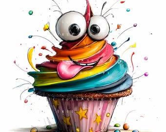 10 Whimsical Cute Cupcake Clipart, Birthday Dessert Decor, Printable Art, Papercraft, Junk Journal, High-Quality JPGs