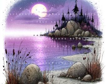 40 Moonlit Lake Clipart Bundle, Whimsical Purple Night River Water Reflections, Printable Art, Papercraft, Junk Journal, High-Quality JPGs