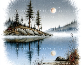 32 Moonlight Lake Clipart Bundle, Whimsical Night Water Reflection Landscape Set, Printable Art, Papercraft, Junk Journal, High-Quality JPGs