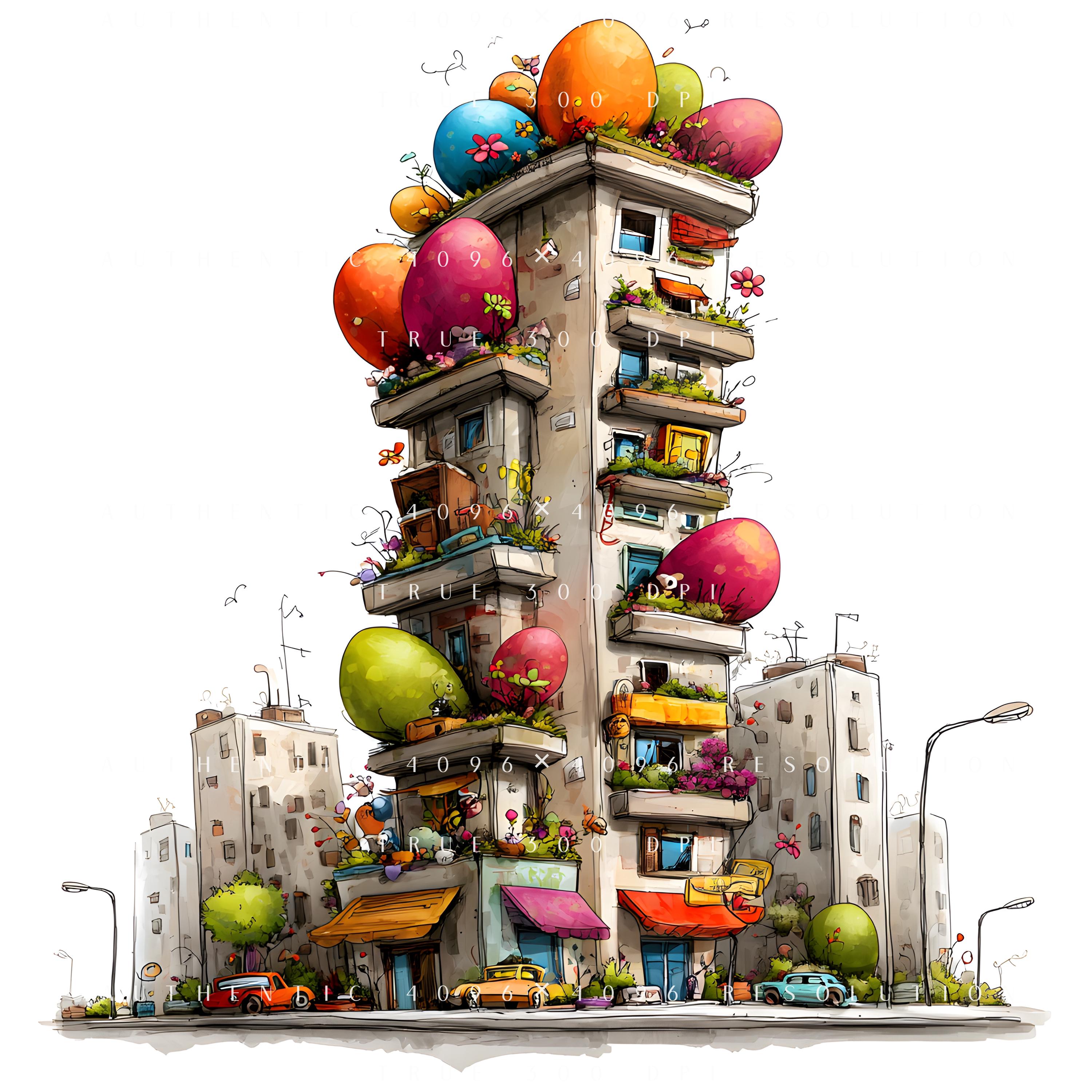 20 Whimsical Easter Building Clipart, Egg-roof Houses, Spring Shops ...