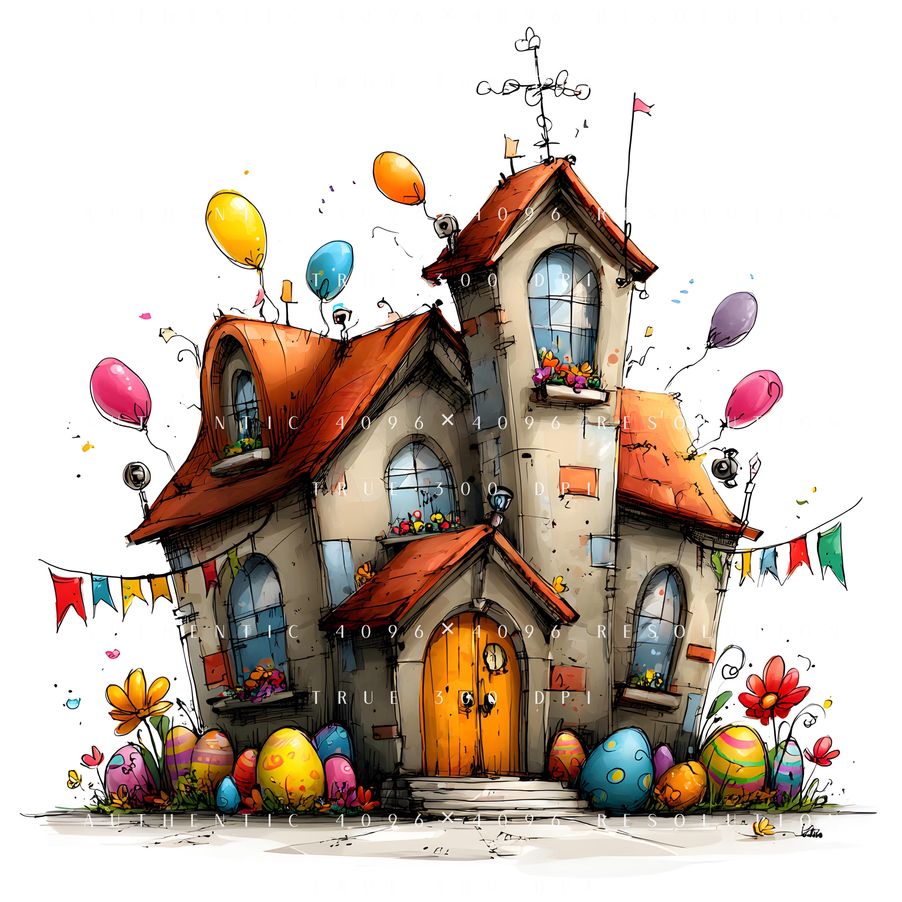 20 Whimsical Easter Building Clipart, Egg-roof Houses, Spring Shops ...