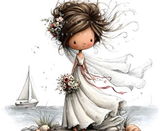18 Whimsical Wedding Bride Clipart, Elegant Bridal Girl Illustration, Printable Art, Papercraft, Junk Journal, High-Quality JPGs