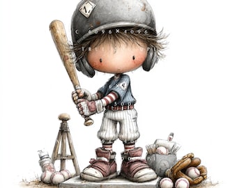 19 Baseball Clipart Bundle, Whimsical Ball Players, Little League Character Set, Printable Art, Papercraft, Junk Journal, High-Quality JPGs