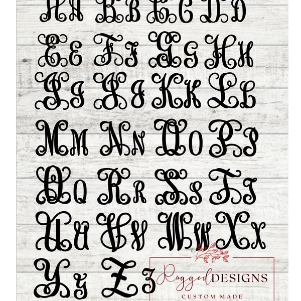 Thick Vine Monogram SVG file Font Glowforge ready Laser cut file A-Z Lower Cased and Upper Case