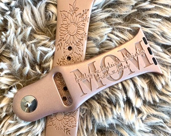 Best seller Mom engraved watch band Personalized knock-out engraved band. Mom with children’s name layered in. Apple watch compatible