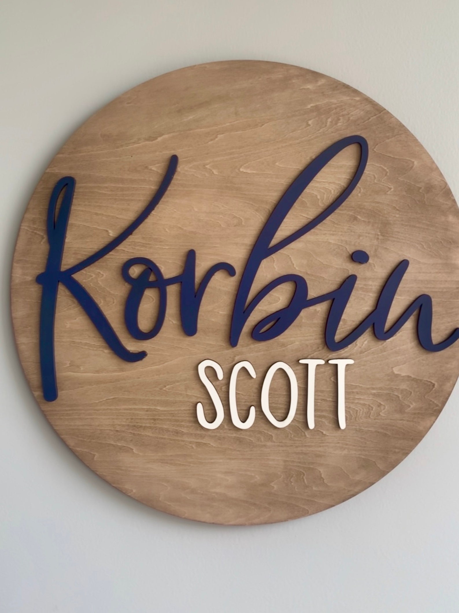 Nursery baby name wooden round sign 1/8 raised letters Etsy