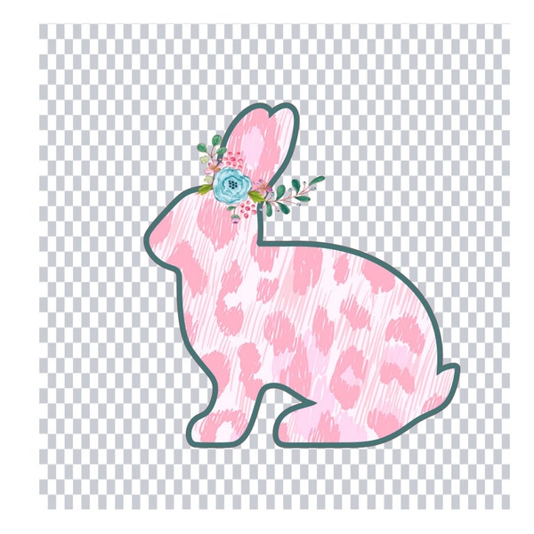 Simple Pink Leopard Print Rabbit Easter Sublimation File PNG Digital File Cheetah Print Rabbit