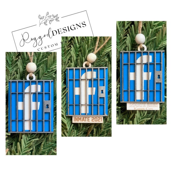 Facebook Jail Ornament Laser cut file Facebook Inmate 2021 Glowforge ready Layered ornament  SVG file