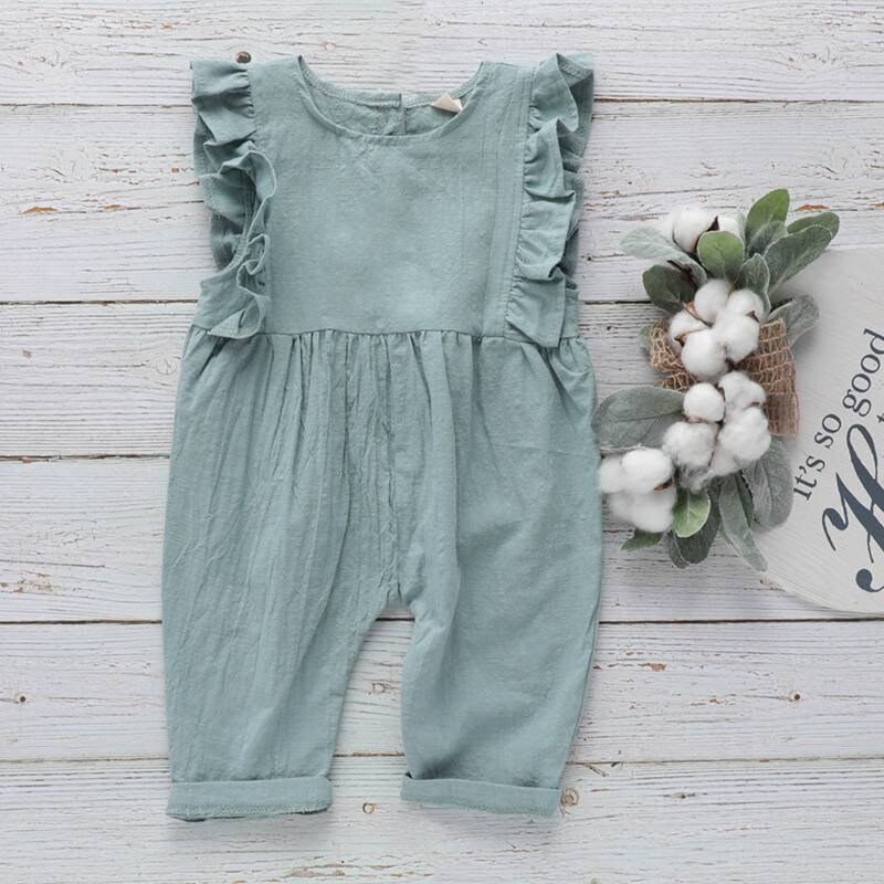 Baby Girl Jumpsuit Linen Cotton Romper with Ruffle Sleeves | Etsy