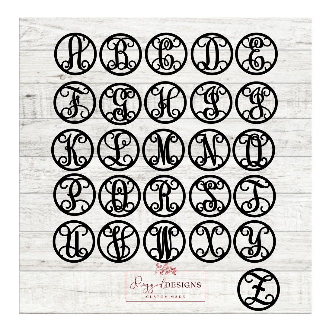Monogram Circle Entire Alphabet Initials Laser Cut Template, Glowforge ...