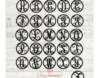 Monogram Circle Entire Alphabet Initials Laser Cut Template, Glowforge Ready Alphabet Cut File SVG Monogram Alphabet BUNDLE