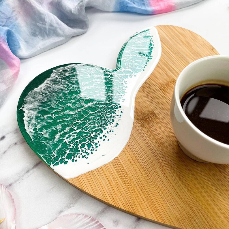 Handmade Ocean Sea Wave Heart Bamboo Serving Board, Chopping Board, charcuterie board, cheese board, resin decorated board, resin board image 9