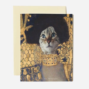 Cartão de arte de gato - Cartão A2 de felicitações de gato - Cartão para amantes da arte - Cartão de gatinho artístico engraçado - Cartão de gato fofo - Inspirado por Gustav Klimt + Envelope