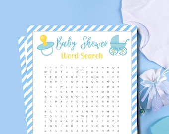 Recherche par mot baby shower | Jeu de mots pour bébé| Jeux de baby shower imprimables | Jeu de société | Shower de bébé garçon | Mots casse-tête baby shower
