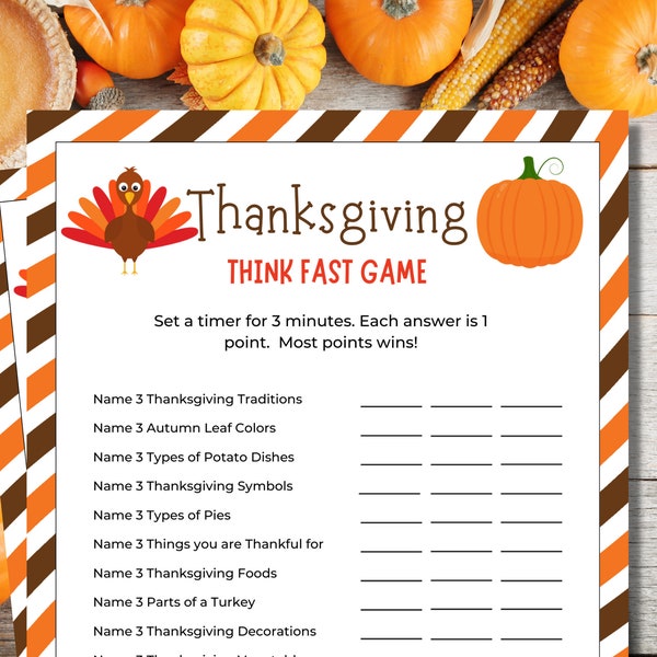 Thanksgiving Think Fast Game | Thanksgiving Kids | Thanksgiving Games | Family Games | Think Quick Game | Friendsgiving Games | Party Games