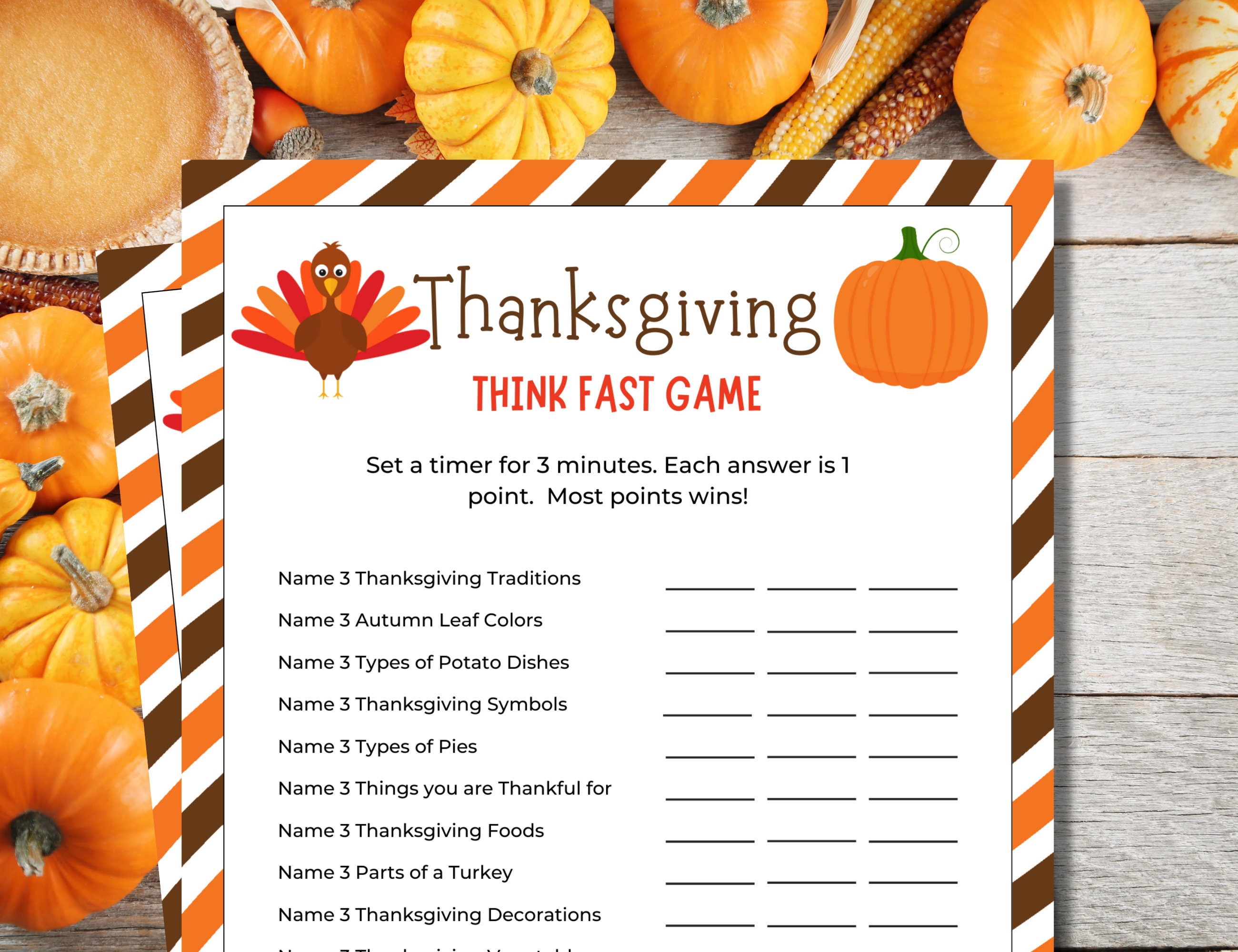 Thanksgiving Think Fast Game | Thanksgiving Kids | Thanksgiving Games |  Party