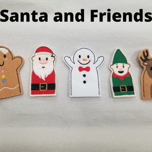 Santa and Friends, Embroidered Felt Finger Puppets, Sold Individually or as a Set