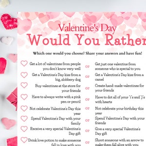 Valentines Day Would you Rather, Valentines Day This or That, Valentines Day Games, Valentines Day Party Games, work party games, printable