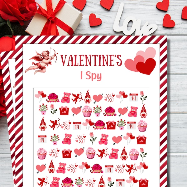 Valentines I Spy Game | Look and Find Game | Valentines Games | Valentines Day | Valentines Party Games | Valentines Games Printable