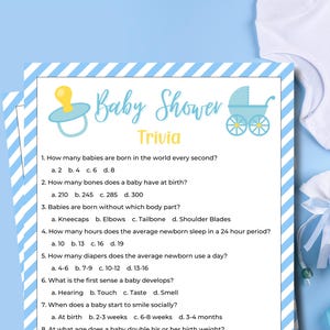 Baby Shower Trivia Game | Baby Boy Trivia | Baby Shower Games | Party Games | Baby Boy Shower | Printable Games | Baby Boy | Shower Games