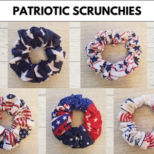 Patriotic Scrunchies, 4th of July Scrunchy, Holiday Scrunchies with Stars and Stripes, Christmas Gifts, Hair Accessories, Hair Ties