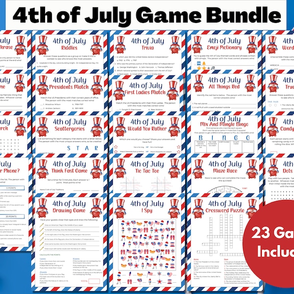 4th of July Games | Fourth of July | 4th of July Game Bundle | Family Activity | Printable Games | Family Game Night | Party Games
