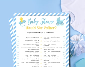Would She Rather | Would Mommy Rather | Printable Baby Shower Games | Party Game | Baby Boy Shower | This or That Game | Who Knows Mom Best
