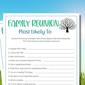 Family Reunion Most Likely | Family Reunion Trivia Game | Family Reunion Games | Family Game Night | Family Games | Printable Games