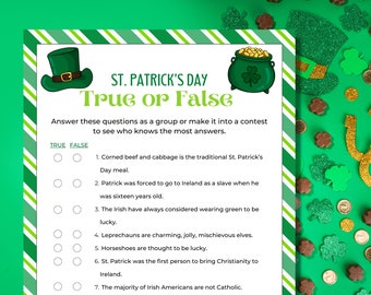 St Patrick's Day True or False Game, St Patrick's Day Trivia Game, St Patrick's Day Games, St Patrick's Day Party Games, Family Games