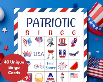4th of July Bingo | Patriotic Bingo | 4th of July Games | Party Games | Printable Bingo | Printable Games | Games for kids and adults