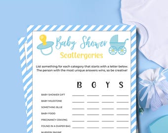 Baby Shower Scattergories | Scattergories Game | Printable Baby Shower Games | Party Game | Baby Boy Shower | Minimalist Scattergories Game