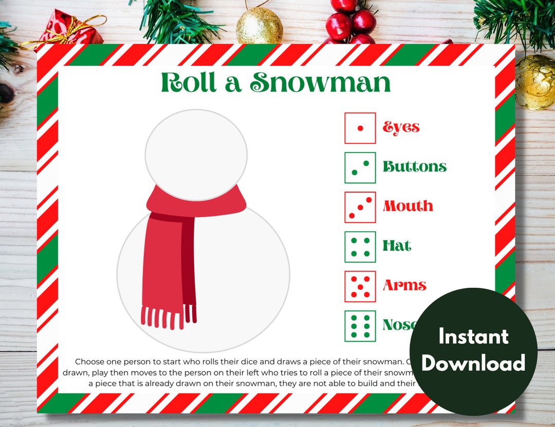 Roll a Snowman, Christmas Drawing Game, Dice Game, Christmas Game, Kids