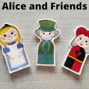 Alice and Friends, Embroidered Felt Finger Puppets, Storybook Puppets, Sold Individually or as a Set