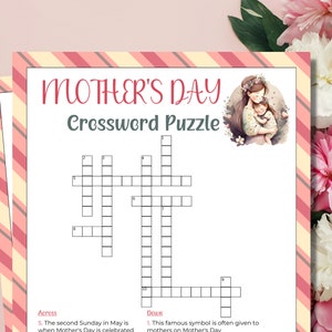 Mothers Day Crossword Puzzle | Mothers Day Word Puzzle | Mothers Day Games | Mothers Day Party | Family Games | Printable Games | Kids Games