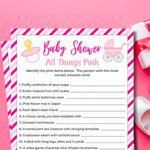 All Things Pink Game | Baby Shower Pink Game | Printable Baby Shower Games | Party Game | Baby Girl Shower | Name that Pink Item