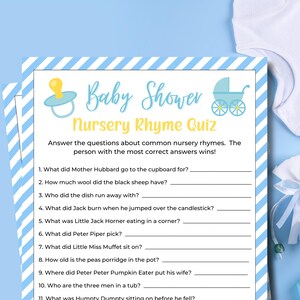 Nursery Rhyme Game | Baby Nursery Rhyme Quiz | Printable Baby Shower Games | Party Game | Baby Boy Shower | Baby Guessing Game