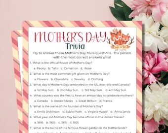 Mothers Day Trivia Game | Mothers Day Games | Mothers Day Party | Family Games | Mothers Day Activity | Printable Games | Mothers Day Ideas