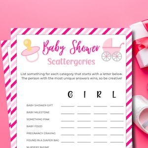Baby Shower Scattergories | Scattergories Game | Printable Baby Shower Games | Party Game | Baby Girl Shower | Minimalist Scattergories Game