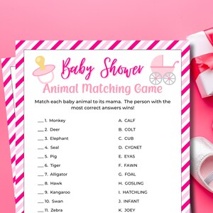 Baby Animal Game Baby Shower | Baby Animal Match | Printable Baby Shower Game | Baby Animal Guessing | Baby Girl Shower | Baby Matching Game