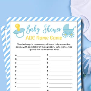 Baby Name Alphabet Game | Baby Name Race Game | Printable Baby Shower Games | Party Game | Baby Boy Shower | ABC Game | Baby Name Game