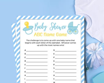 Baby Name Alphabet Game | Baby Name Race Game | Printable Baby Shower Games | Party Game | Baby Boy Shower | ABC Game | Baby Name Game