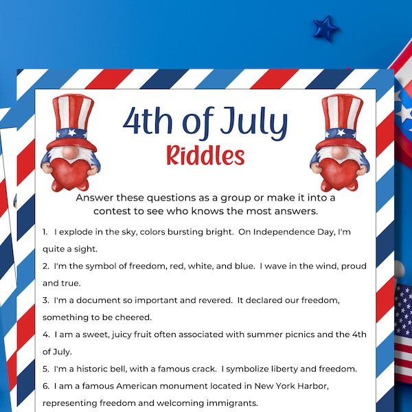 Fourth of July Riddles Etsy